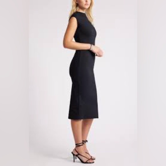 NWT OPEN EDIT Smooth Edit Funnel Neck Midi Dress Color Black Size Large - Picture 1 of 7